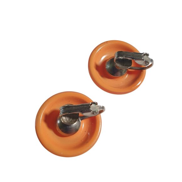 Retro Orange Clip On Earrings Vintage Round Plastic Dome Design Retro MCM Gift - Picture 3 of 4
